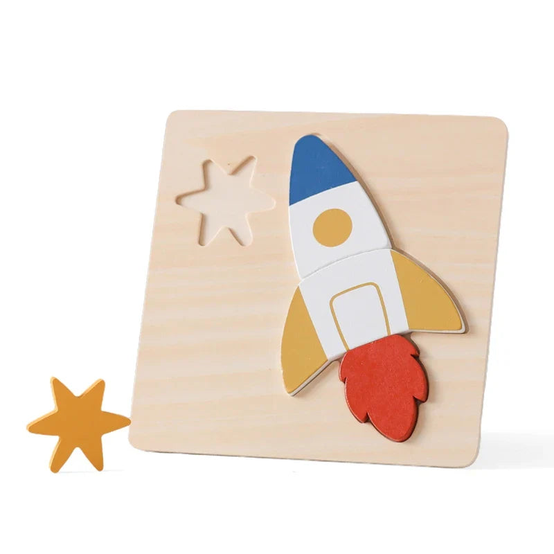 Wooden Puzzle Montessori Toys Baby Cartoon Ocean Animal Colorful Learning Education Block Toys Tangram Jigzaw Cognitive Kid Gift