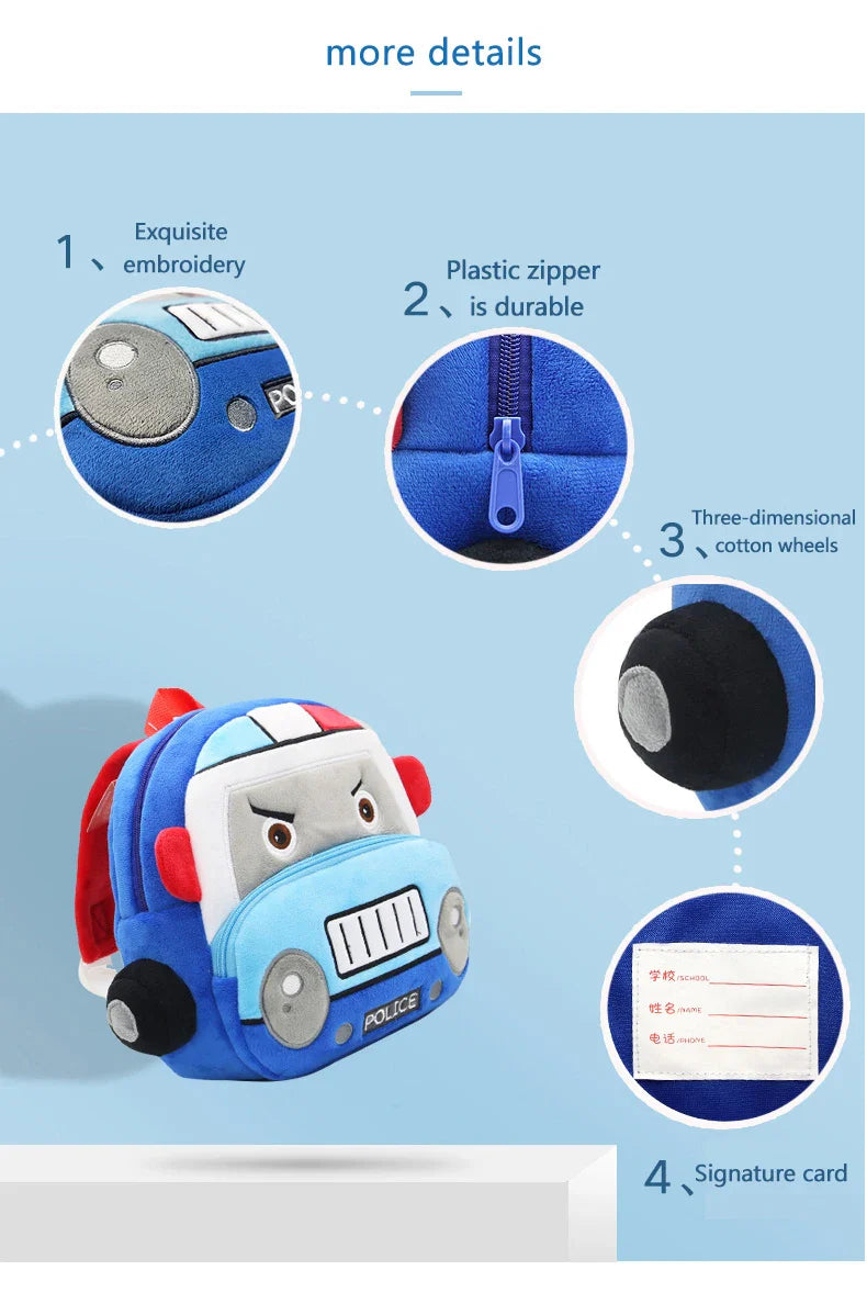 Stereo cartoon car backpack boy girl 2-4 years old kindergarten school bag kids backpack plush backpack