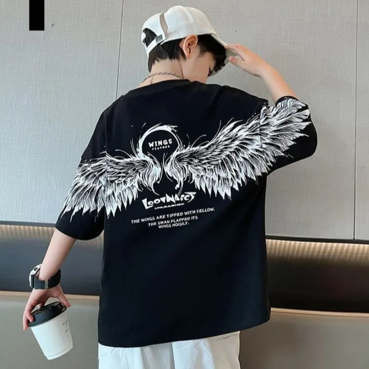 Summer Kids Wing T-Shirt Cotton Loose Stylish Boy's Shirt Big Kids Summerwear - Boys Summer & Party Dresses - Baby's World