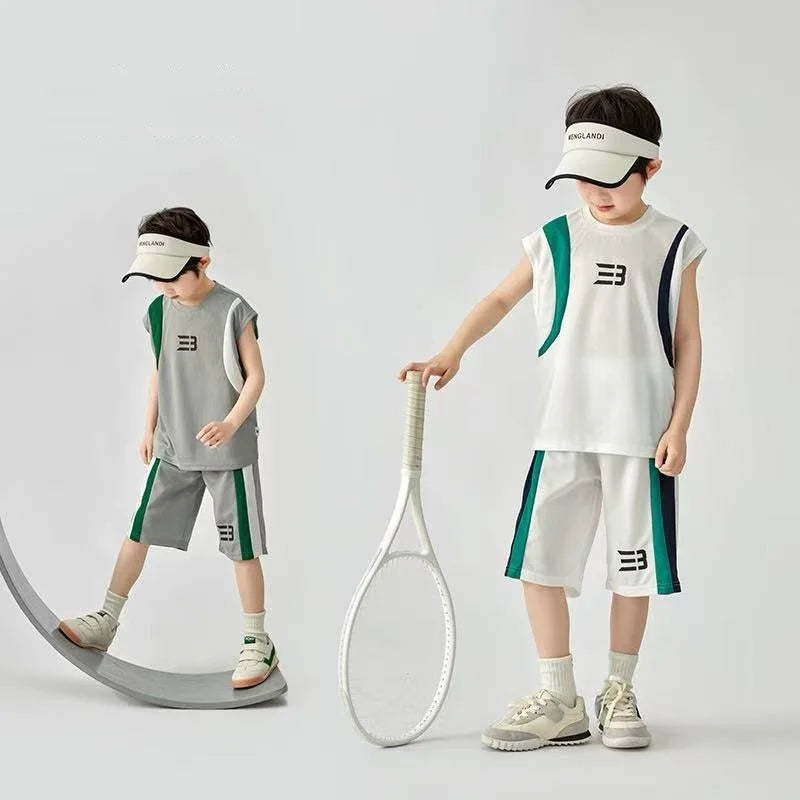 Boys Basketball Suit Summer Sportswear Comfortable Suit Vest Lightweight Shorts Children's Korean Version Handsome Two-piece