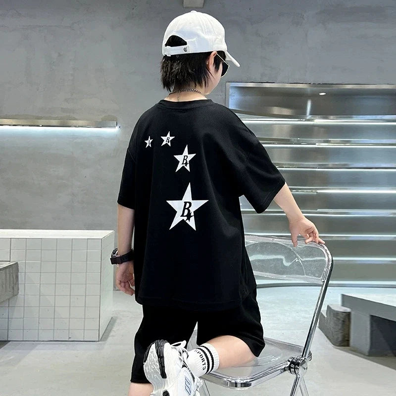 New Summer Teenager Boys Clothing Set Cotton Letter Short Sleeve T-shirt Shorts Years Kids Tracksuits Child Cloth - Boys
