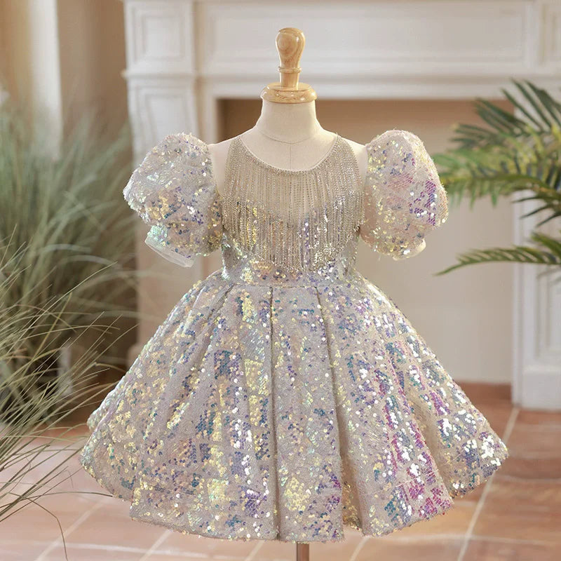 Luxurious Princess Glitter Lush Girl Party Dresses Elegant Fluffy Girl Princess Dress Shiny Flower Birthday Wedding Dress Girl