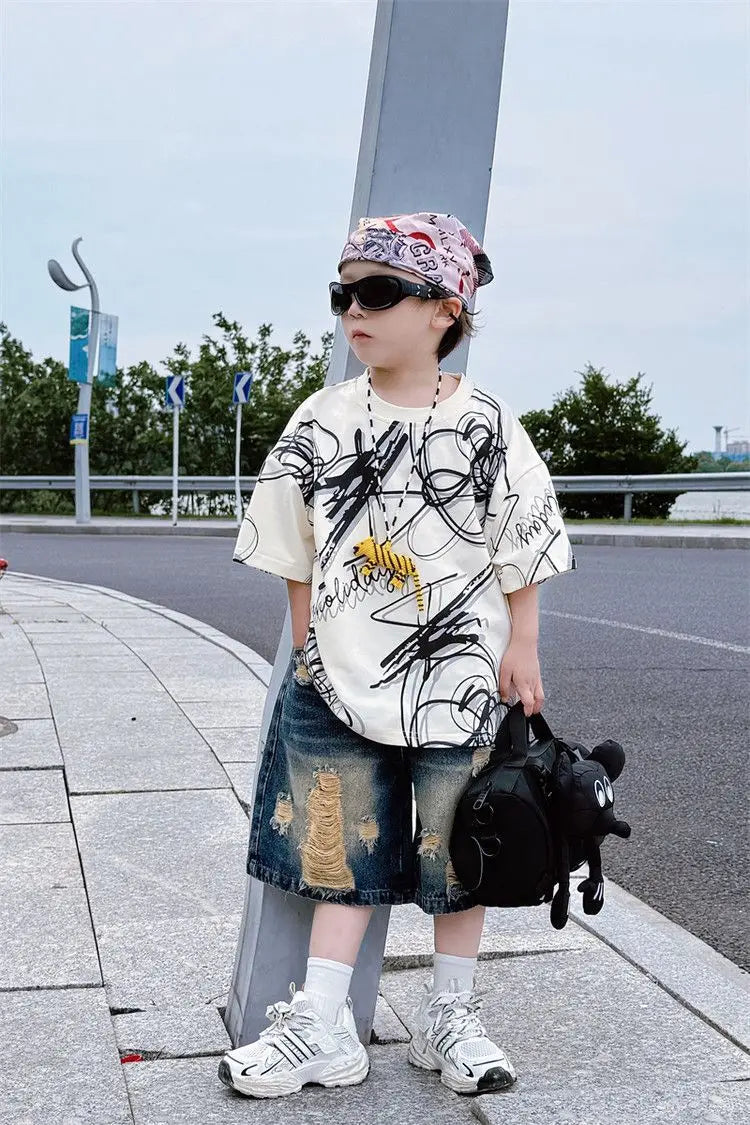 Summer children boys fashion casual T shirt hole jeans sets suits - Boys Summer & Party Dresses - Baby's World (view 6)