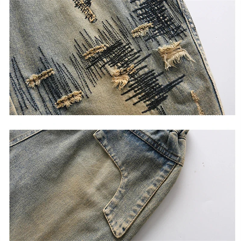 Korean Boy Luxury Hip Hop y2k Baggy Ripped Jeans Kids High Street Fashion Hiphop Rap Dance Denim Pants Child Performance