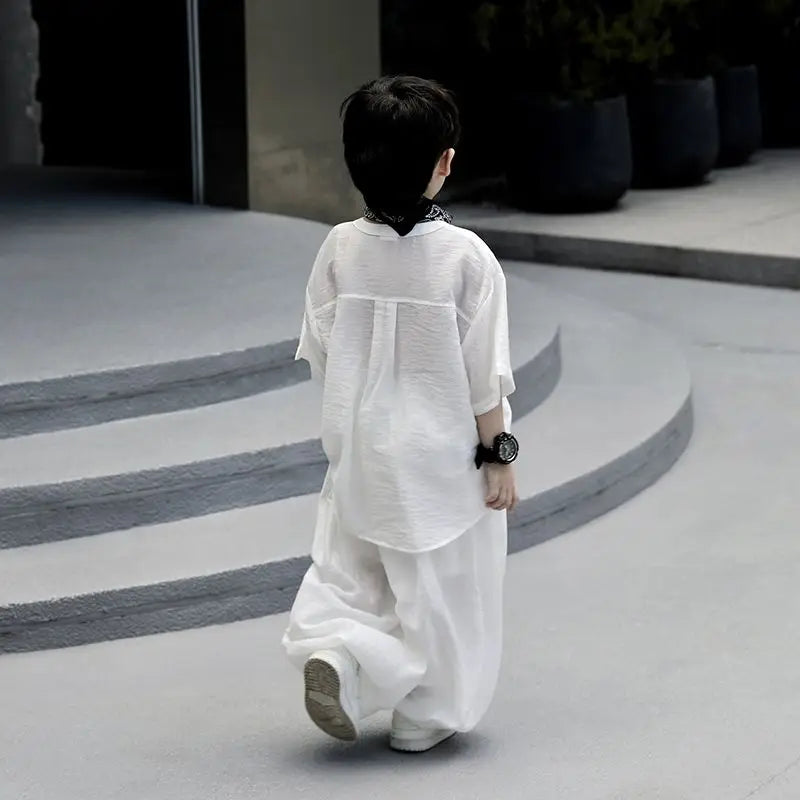Chinese Style Teenage 2Pcs Set Ultrathin Kids Boy Spring Summer T shirt Top + Pant Casual Teen Boy Clothing Children's