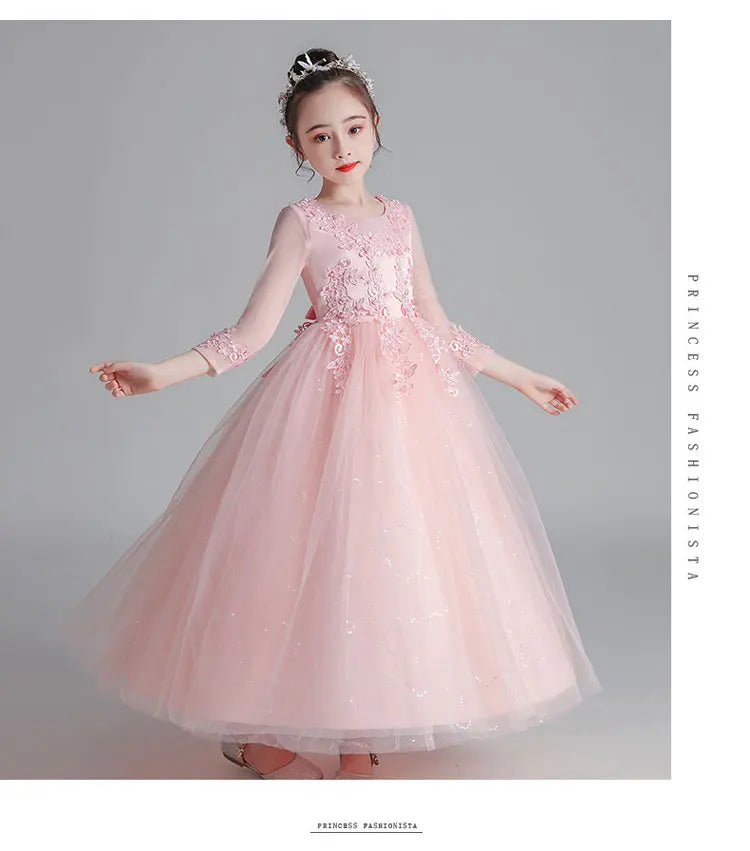 Fashion Flower Girl Dresses for Weddings Lace Long Sleeve Kids Dresses for Girls Summer Girls Party Dresses 3-13 Years
