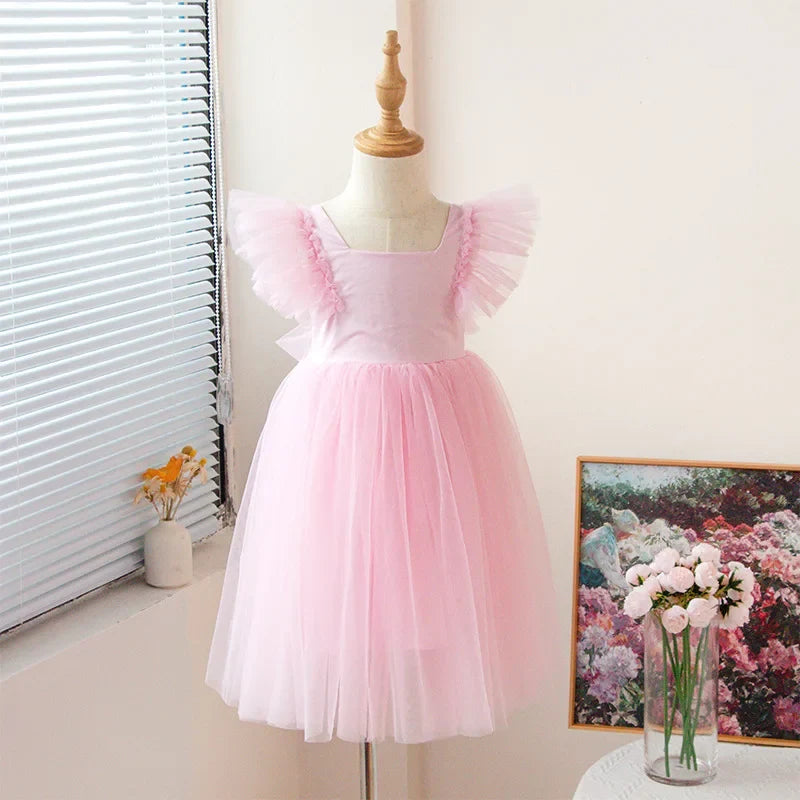 New Little Girls Party Dress for Princess Dress Solid Child Clothes Flower Girl Birthday Princess Dress for Kids
