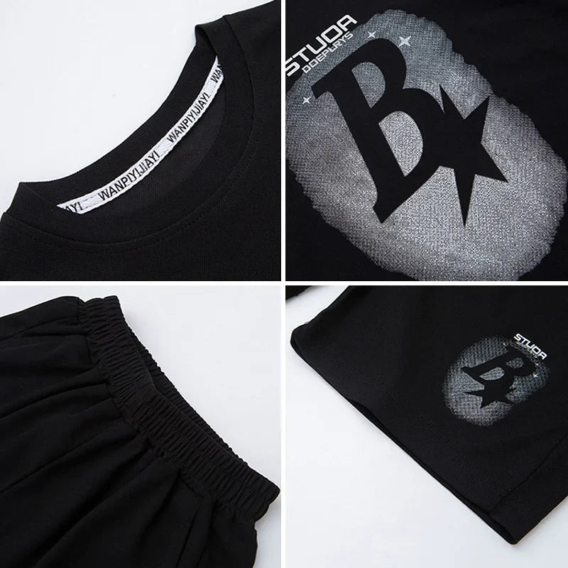 New Summer Teenager Boys Clothing Set Cotton Letter Short Sleeve T-shirt Shorts Years Kids Tracksuits Child Cloth - Boys