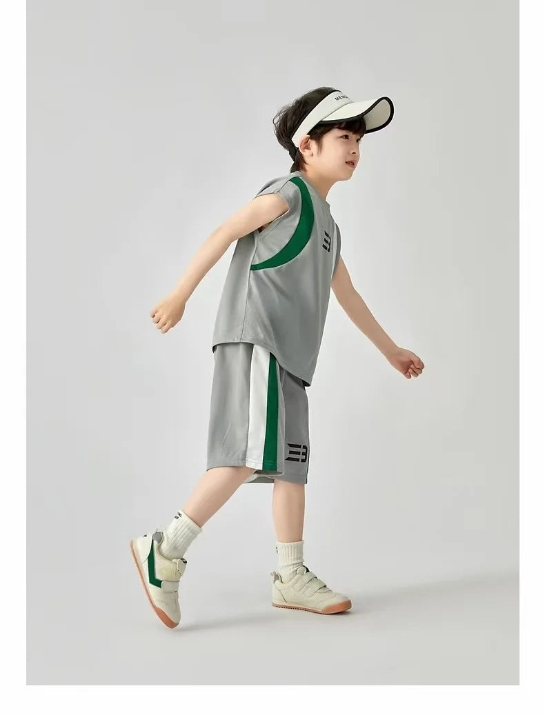 Boys Basketball Suit Summer Sportswear Comfortable Suit Vest Lightweight Shorts Children's Korean Version Handsome Two-piece