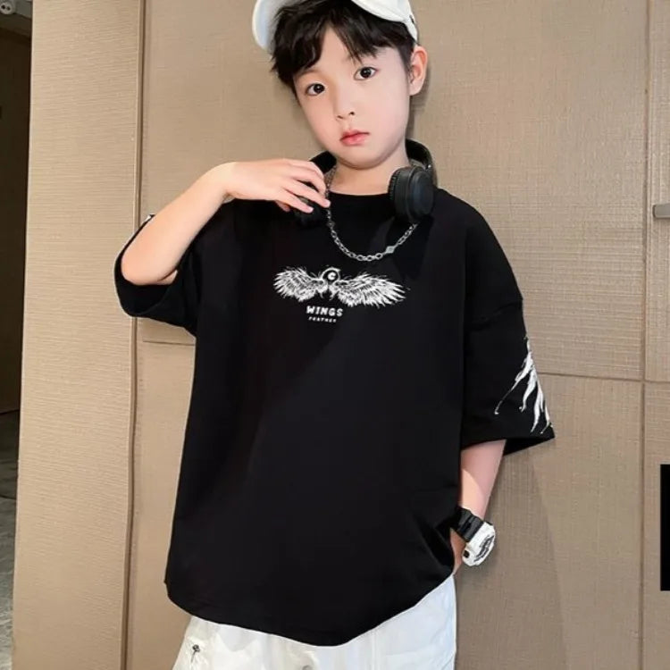 Summer Kids Wing T-Shirt Cotton Loose Stylish Boy's Shirt Big Kids Summerwear - Boys Summer & Party Dresses - Baby's World