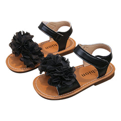 Cute Baby Flower Decoration Open Toed Summer Sandals Princess PU Leather Casual Rubber Sole Non-Slip Sandals Walking Shoes