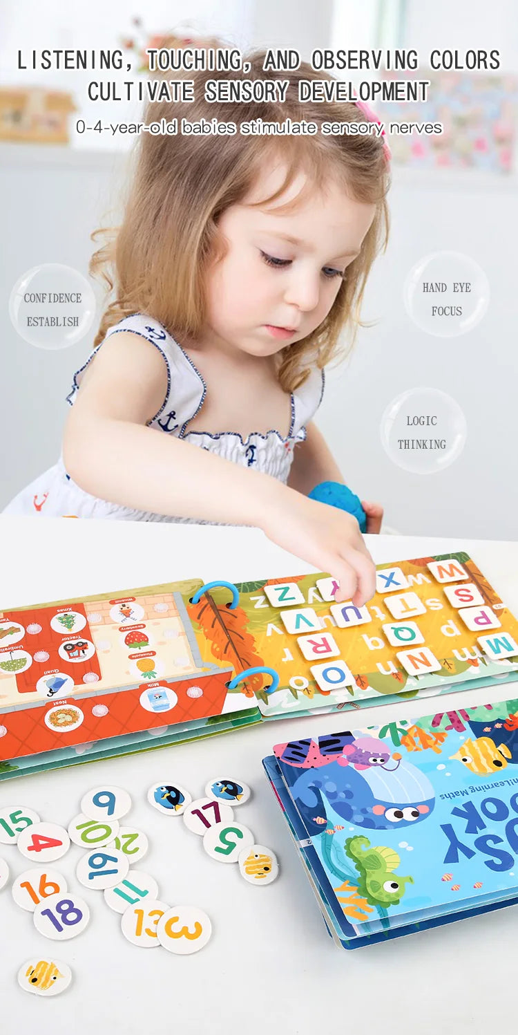 Busy Book for Kids, Animals Vehicles Dinosaurs Stickers, Matching Number & Letter Games, Interactive Learning Activity Book