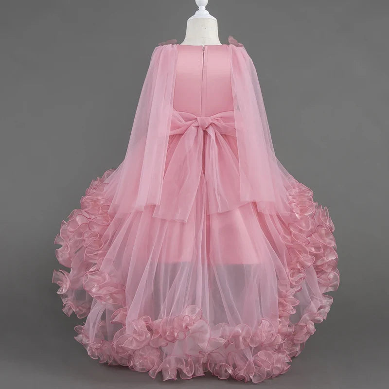 Girls White Pink Party Princess Dress Kids Girl Tailing Dresses for Wedding Birthday Ceremony Baby Girl Gown