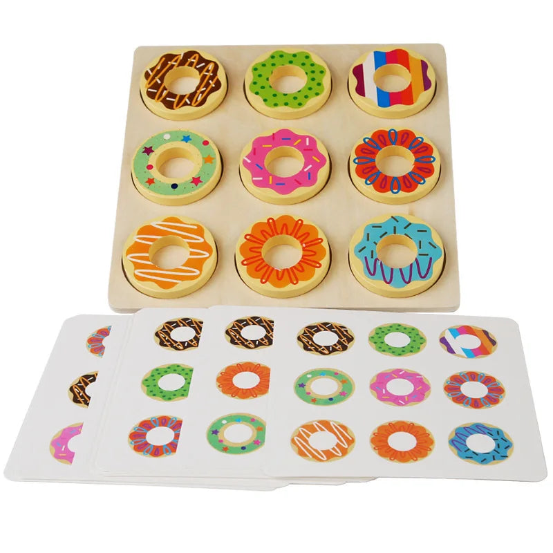 Wooden Doughnut Toy Montessori Kids Early Education Toy Baby Color Matching Puzzle Sorting Game Toy Parent-Child Interaction