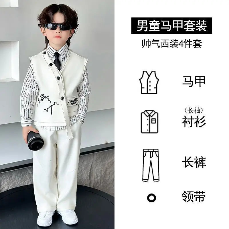Spring Boy Retro Stripes TShirt+Pants Shorts+Vest Kid Children baby Gentleman Handsome Streetwear Party Clothes - Boys