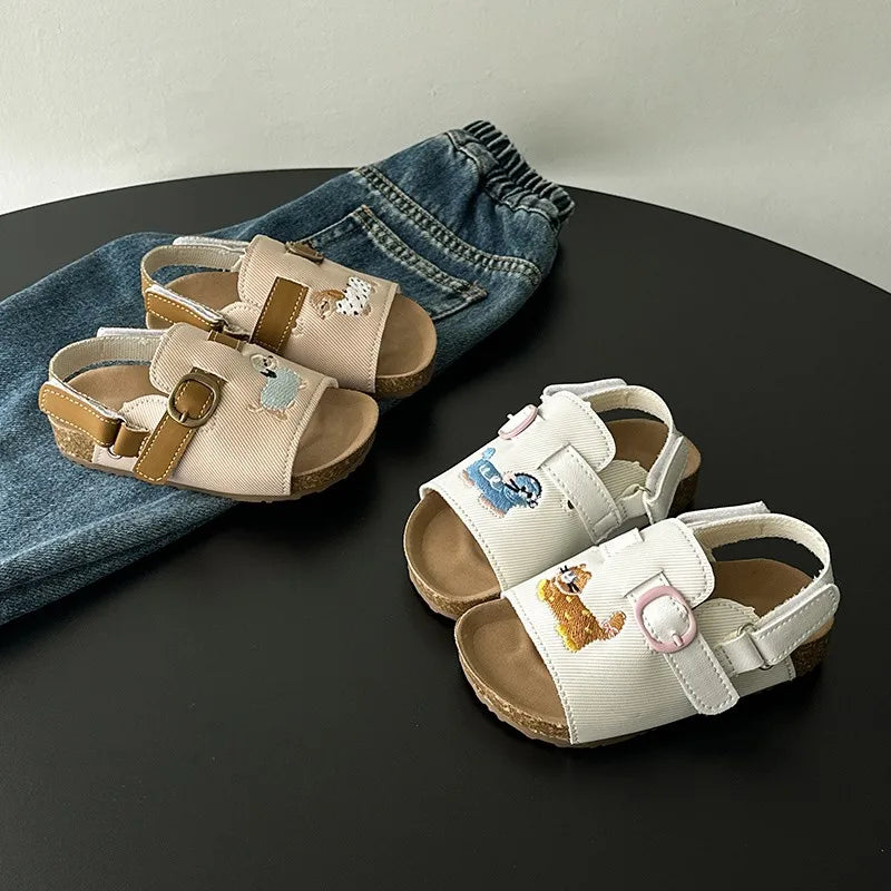Kids Sandals Girls Beach Shoes Soft Leather Cork Sandals Light Open Toe Outdoor Children's Toddler Sandasl for Baby Shoes Summer