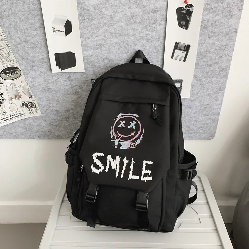 Fashion Cute Cartoon Pattern Waterproof Student School Bag, Casual Large Capacity Nylon Zipper Backpack Woman and Man, Unisex