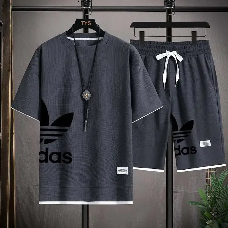 Summer New Men - Summer New Men's pullover sportswear Set, fashionable basketball men's casual short-sleeved T-shirt +