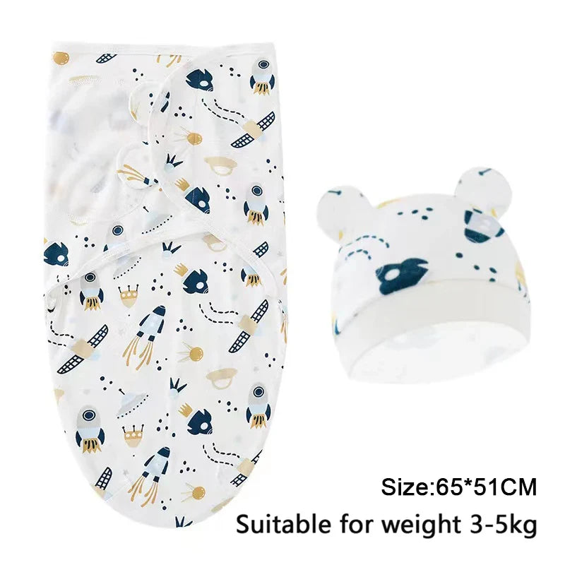 Pure cotton skin-friendly newborn baby wrap, easy to wear with, easy to change diapers, with a cap, give baby more protection