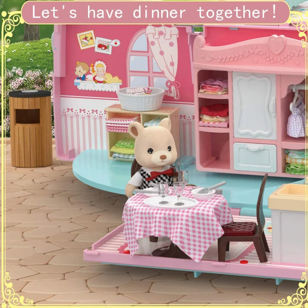Dollhouse Koala Diary Girl Play House Toy Diy Tour Bus Bedroom Dresser Dining Kitchen Bathroom Pretend Toys Christmas gifts Kids