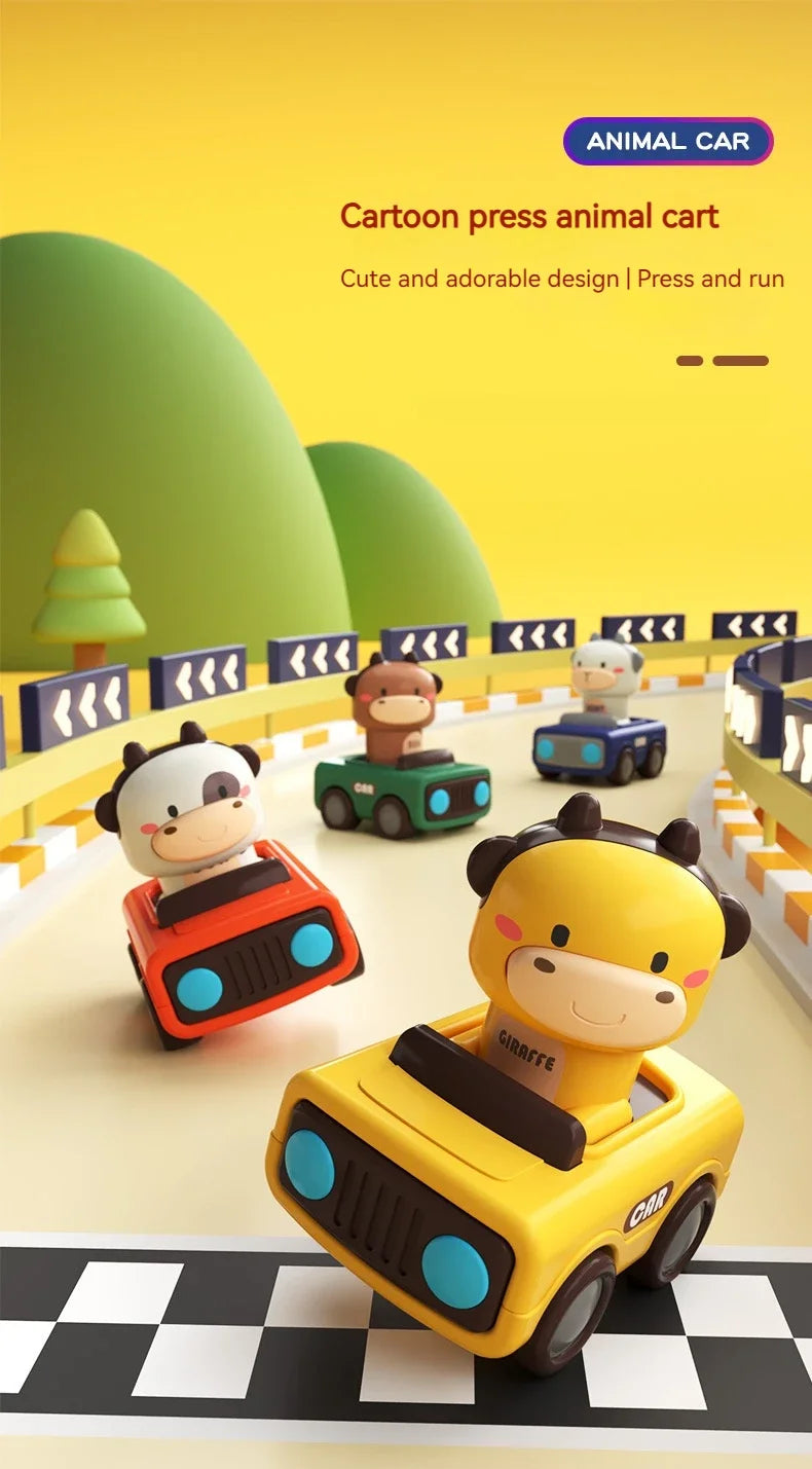 Cartoon Figure Friction Toy Cars, No Battery Push & Go Sliding Vehicles for Kids Age 1-3, Fun Baby Toys for Fine Motor