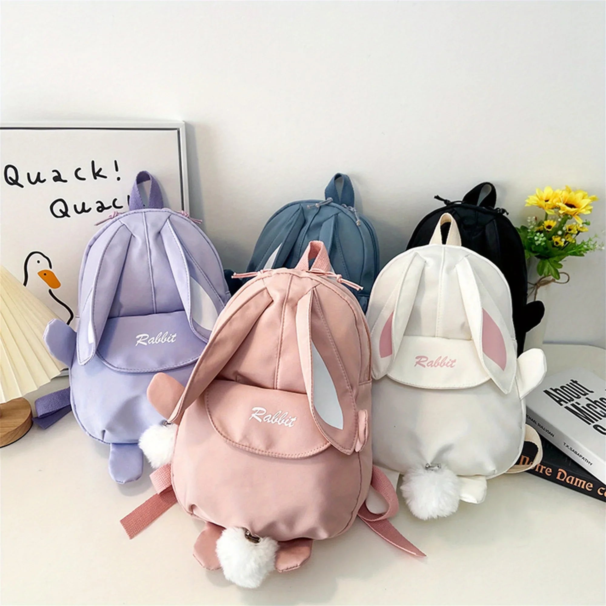 Girl Rabbit Ear Backpack Casual Schoolbag Waterproof Large Capacity School Backpack Smooth Zipper Solid Teens Travel and Gifts