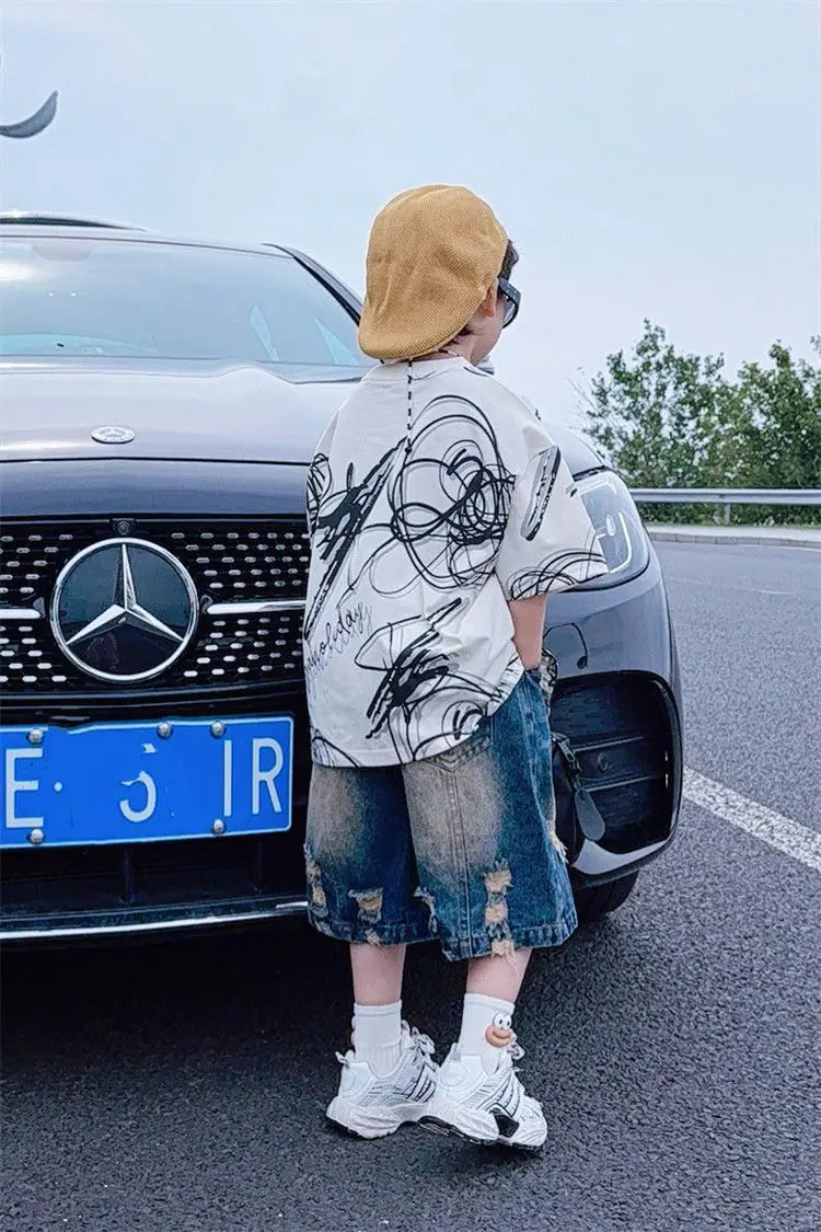 Summer children boys fashion casual T shirt hole jeans sets suits - Boys Summer & Party Dresses - Baby's World (view 2)
