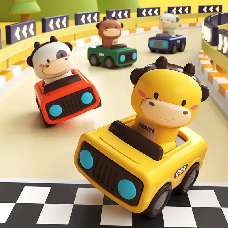 Cartoon Figure Friction Toy Cars, No Battery Push & Go Sliding Vehicles for Kids Age 1-3, Fun Baby Toys for Fine Motor
