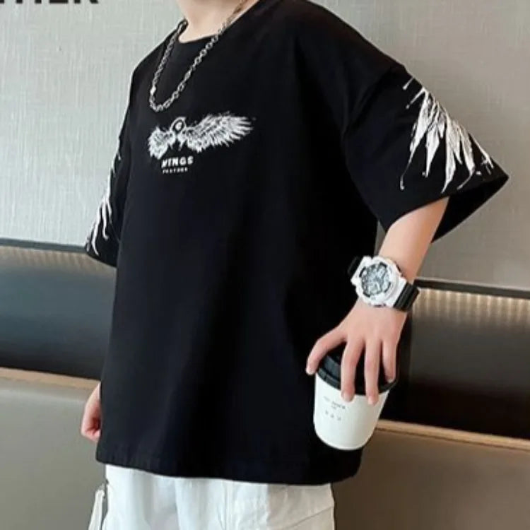 Summer Kids Wing T-Shirt Cotton Loose Stylish Boy's Shirt Big Kids Summerwear - Boys Summer & Party Dresses - Baby's World