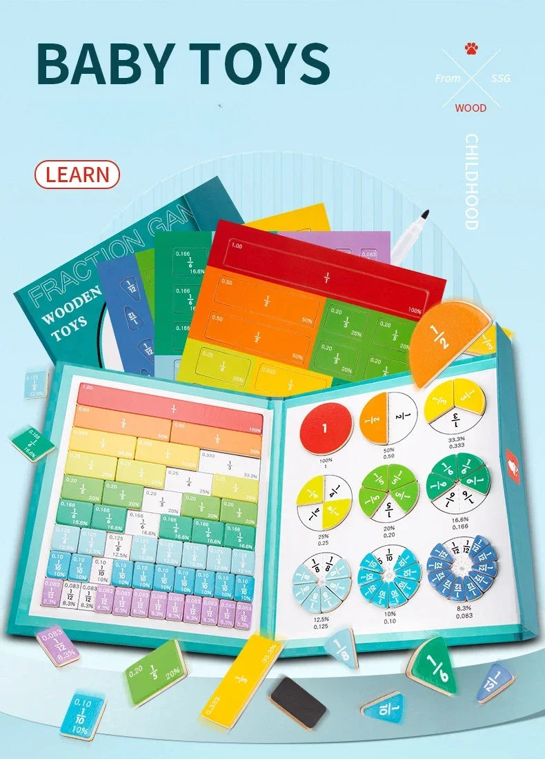 Montessori Magnetic Fraction Learning Math Toy Montessori Arithmetic Teaching Aids Wooden Book Educational Toys For Children