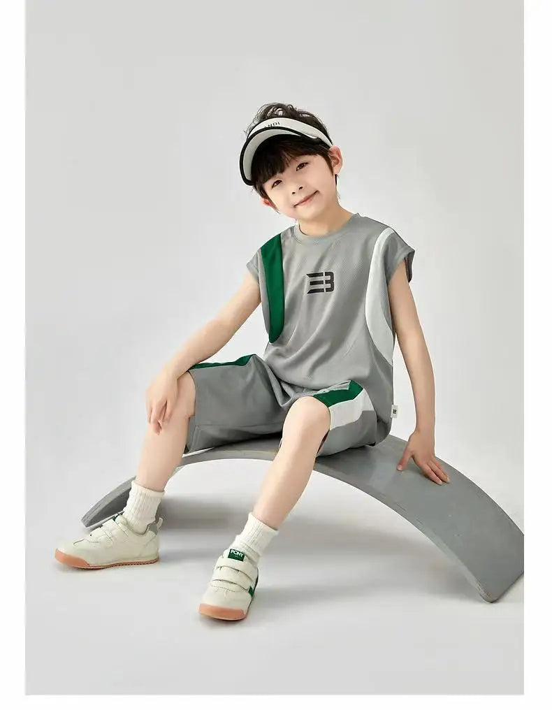 Boys Basketball Suit Summer Sportswear Comfortable Suit Vest Lightweight Shorts Children's Korean Version Handsome Two-piece