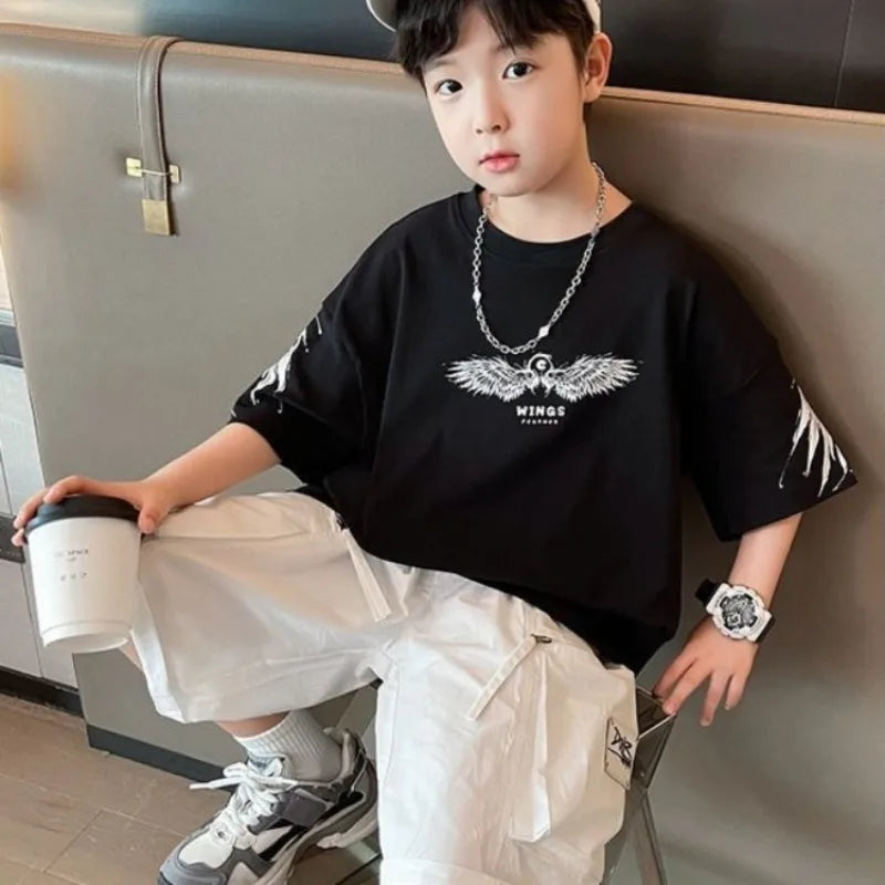 Summer Kids Wing T-Shirt Cotton Loose Stylish Boy's Shirt Big Kids Summerwear - Boys Summer & Party Dresses - Baby's World