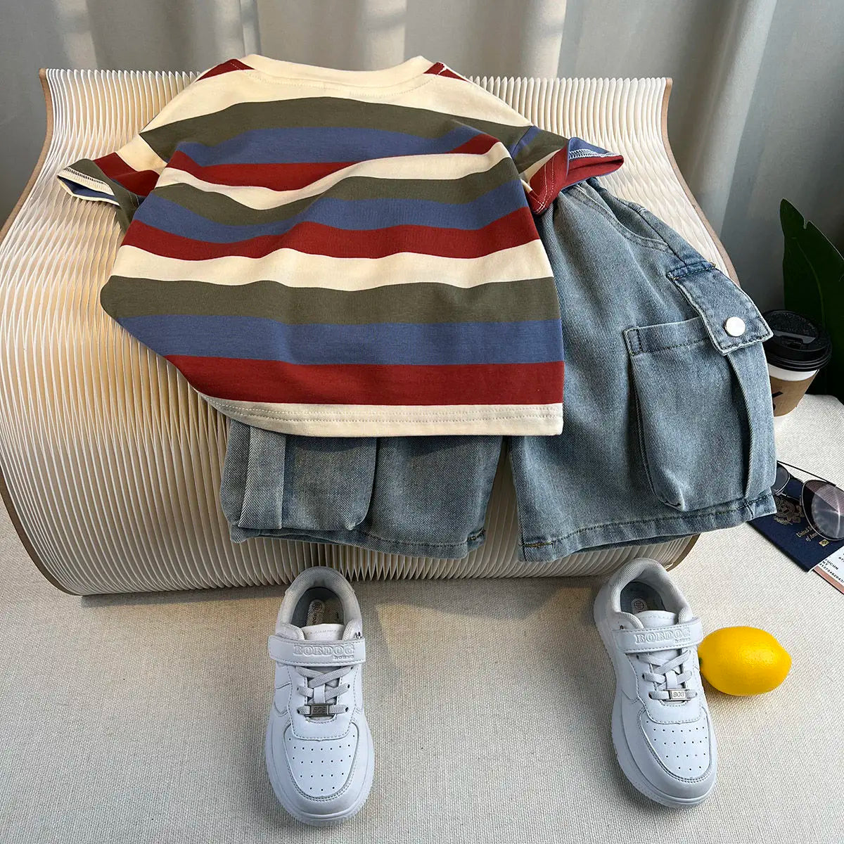 New Boys Fashion Summer Cotton Letter Printing T-shirts+Graffiti Denim Shorts 2pcs Set Kids Korean Outfits Sets Children