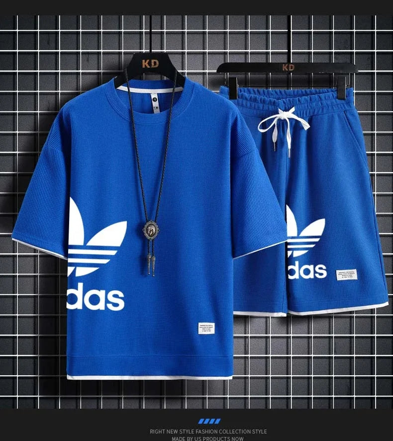 Summer New Men - Summer New Men's pullover sportswear Set, fashionable basketball men's casual short-sleeved T-shirt +