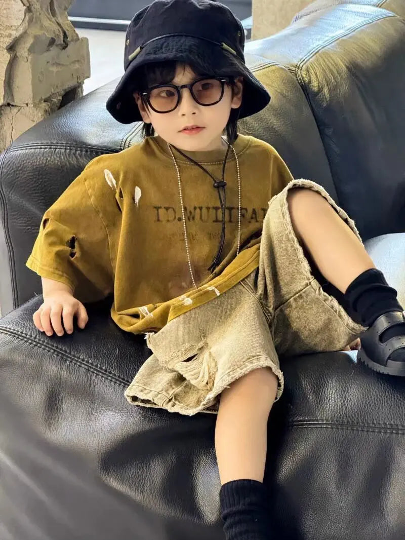 Boys Clothing Set Korean Loose Shirts+shorts 2pcs/set Sport Suits for Kids Teenager Tracksuits Casual Baby Outfits Clothes