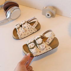 Zapatos 2026 Summer New Girls' Flower Princess Sandals Comfort Anti Slip Kids Beach Shoes Simple Versatile Girls Sports Sandals (size 22,bage color)