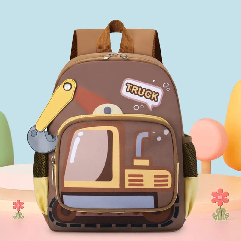 Kindergarten Bapa Boys School Bag 3 Years Old Car Digger Cartoon Character Dual oulder Straps Lightweight Waterproof
