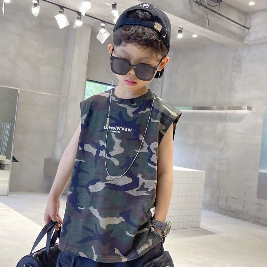 Boys Camouflage Vest Set Summer New Style Children's Sleeveless T-shirt Shorts Two Piece Set - Boys Summer & Party Dresses