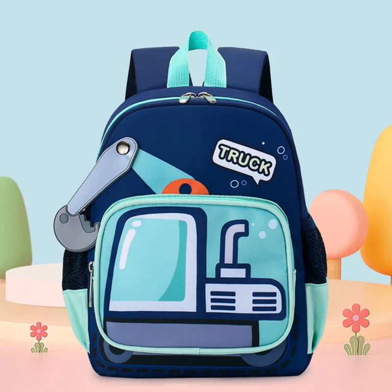 Kindergarten Bapa Boys School Bag 3 Years Old Car Digger Cartoon Character Dual oulder Straps Lightweight Waterproof