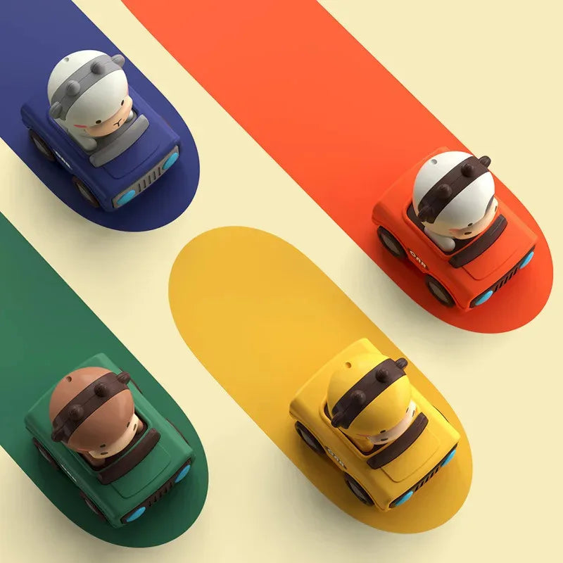 Cartoon Figure Friction Toy Cars, No Battery Push & Go Sliding Vehicles for Kids Age 1-3, Fun Baby Toys for Fine Motor