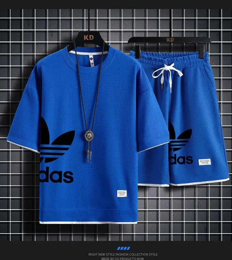 Summer New Men - Summer New Men's pullover sportswear Set, fashionable basketball men's casual short-sleeved T-shirt +