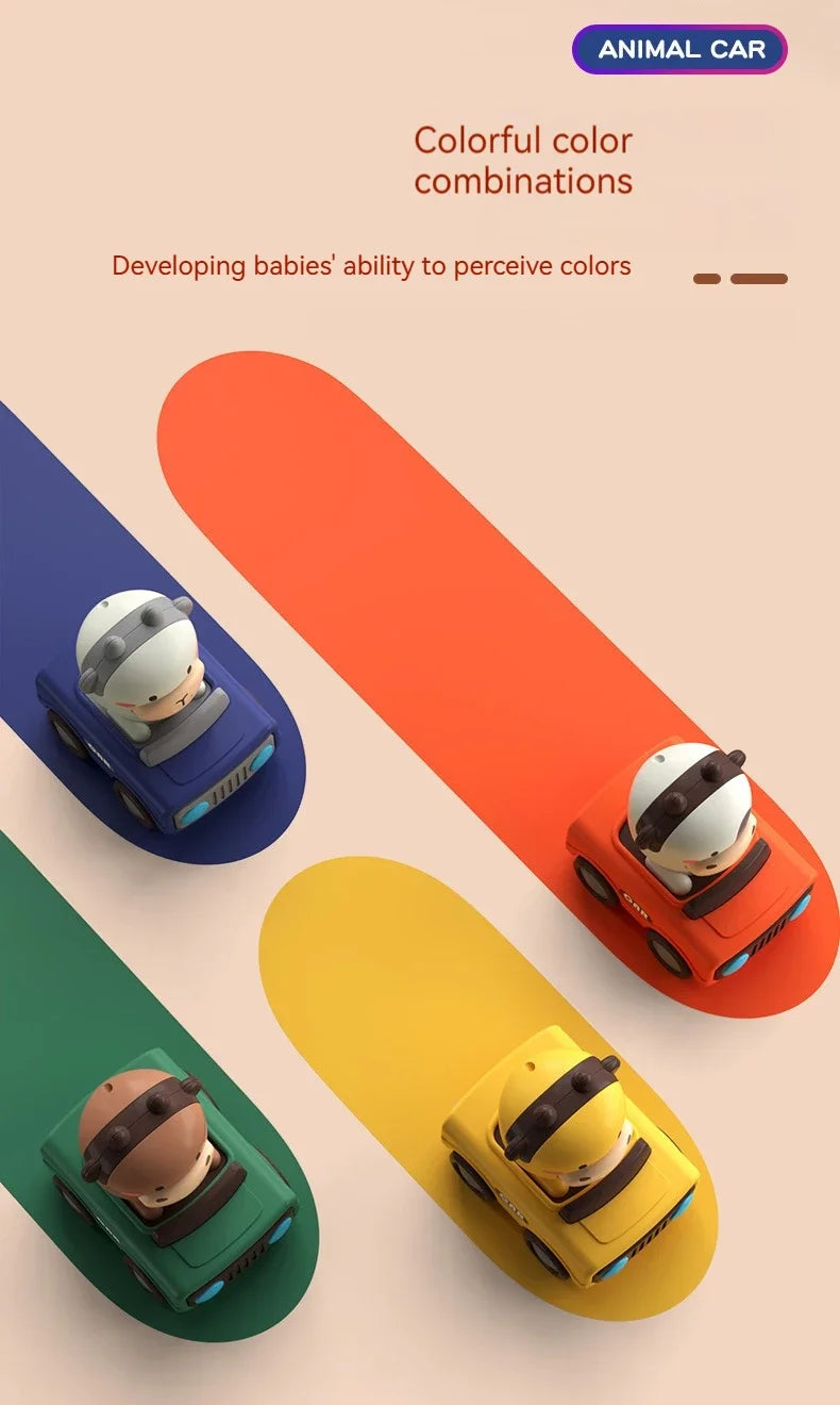 Cartoon Figure Friction Toy Cars, No Battery Push & Go Sliding Vehicles for Kids Age 1-3, Fun Baby Toys for Fine Motor
