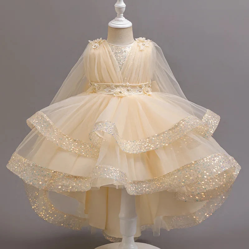 New girl party dress elegant flower girl trailing dress sequined chiffon Easter girls' clothing 3-10 years old holiday dress