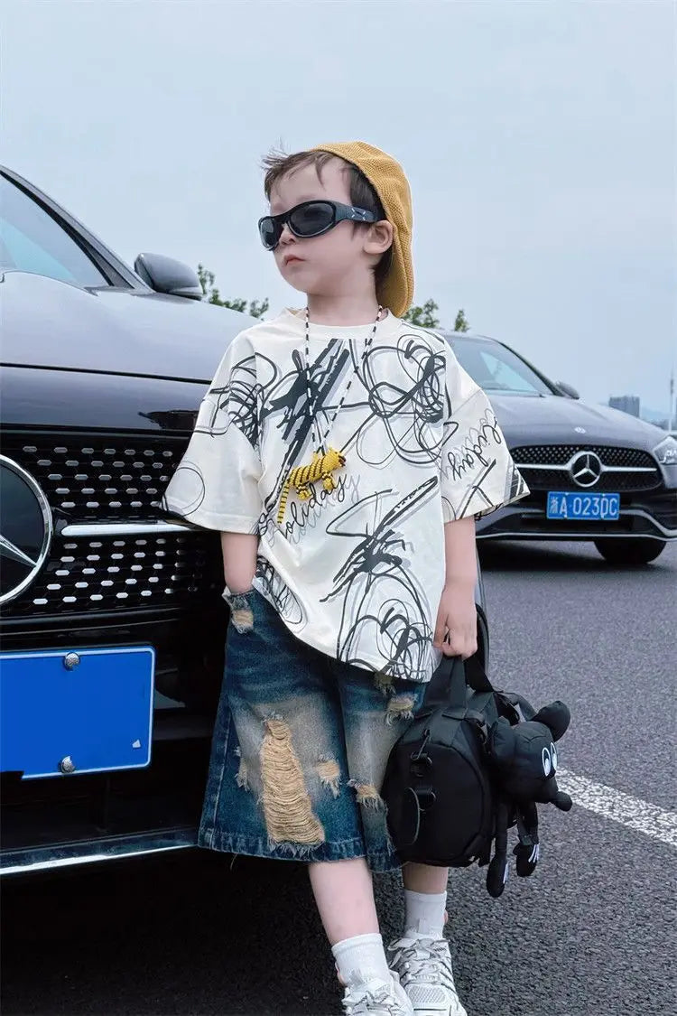Summer children boys fashion casual T shirt hole jeans sets suits - Boys Summer & Party Dresses - Baby's World