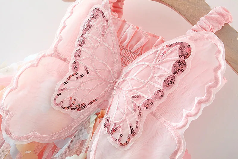 New Baby Girls Birthday Party Evening Dresses Summer Butterfly Wings Children Clothes Sweet Colorful Toddler Kids Costume