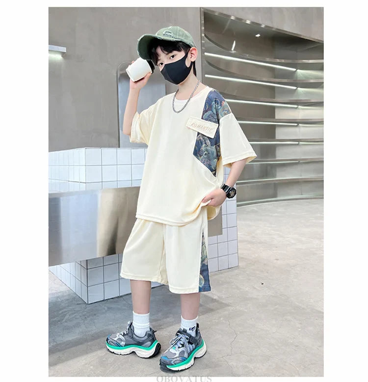 Boys Summer Suit Kids Short Sleeve T-Shirt Sports Casual Outfits for Teenage Boy Clothing Sets With Cartoon Bear - Boys