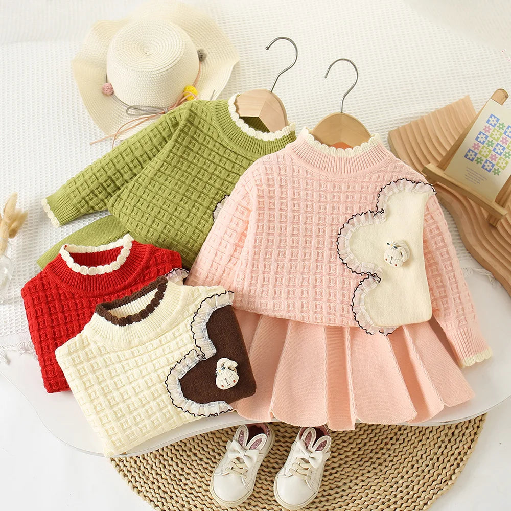 Kids' sets and outfits Fall Winter Sweater 2PCS SETS Chic for Cute Baby Girl Clothes Girls Clothes Solid Knit Skirt Set