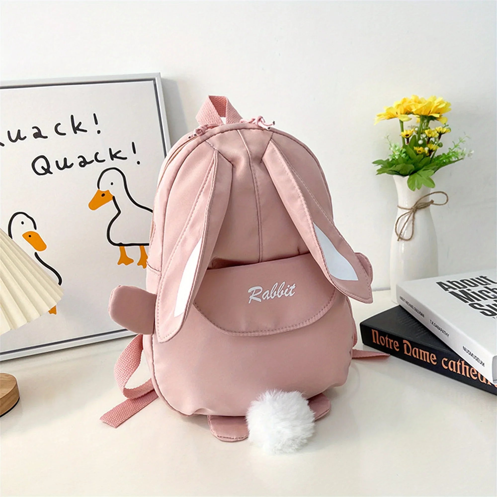 Girl Rabbit Ear Backpack Casual Schoolbag Waterproof Large Capacity School Backpack Smooth Zipper Solid Teens Travel and Gifts
