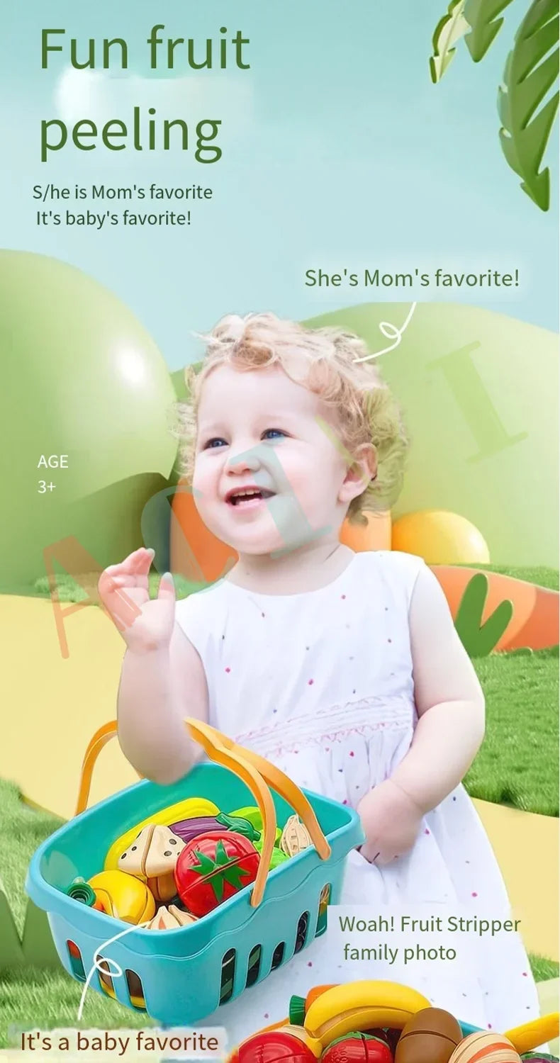 Kid Pretend Play Kitchen Fun Cutting Fruits and Vegetables Food Play House Set Puzzle Education Toys For Kids Boys Girls Gifts