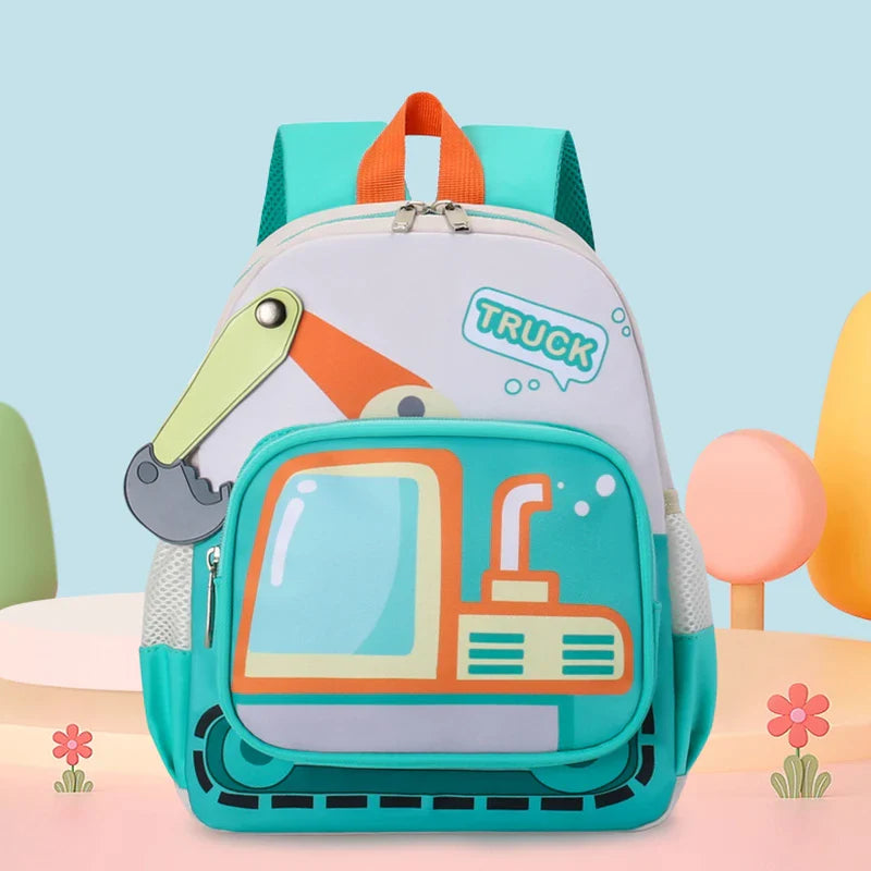 Kindergarten Bapa Boys School Bag 3 Years Old Car Digger Cartoon Character Dual oulder Straps Lightweight Waterproof